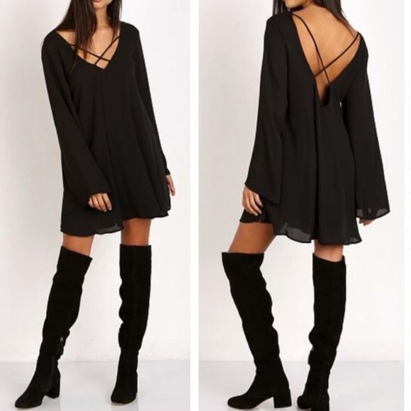 Show Me Your Mumu Joni Bell Sleeve Black Dress Sz S - Picture 3 of 5